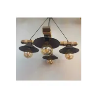 Avşa 4 Lü Ahşap Rustik Modern Halatlı Avize