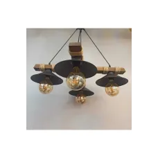 Avşa 4 Lü Ahşap Rustik Modern Halatlı Avize