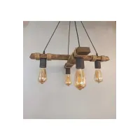 Avşa 4 Lü Ahşap Halatlı Rustik Modern 4 Lü Sarkıt Avize