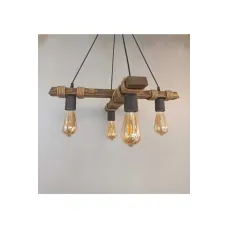 Avşa 4 Lü Ahşap Halatlı Rustik Modern 4 Lü Sarkıt Avize